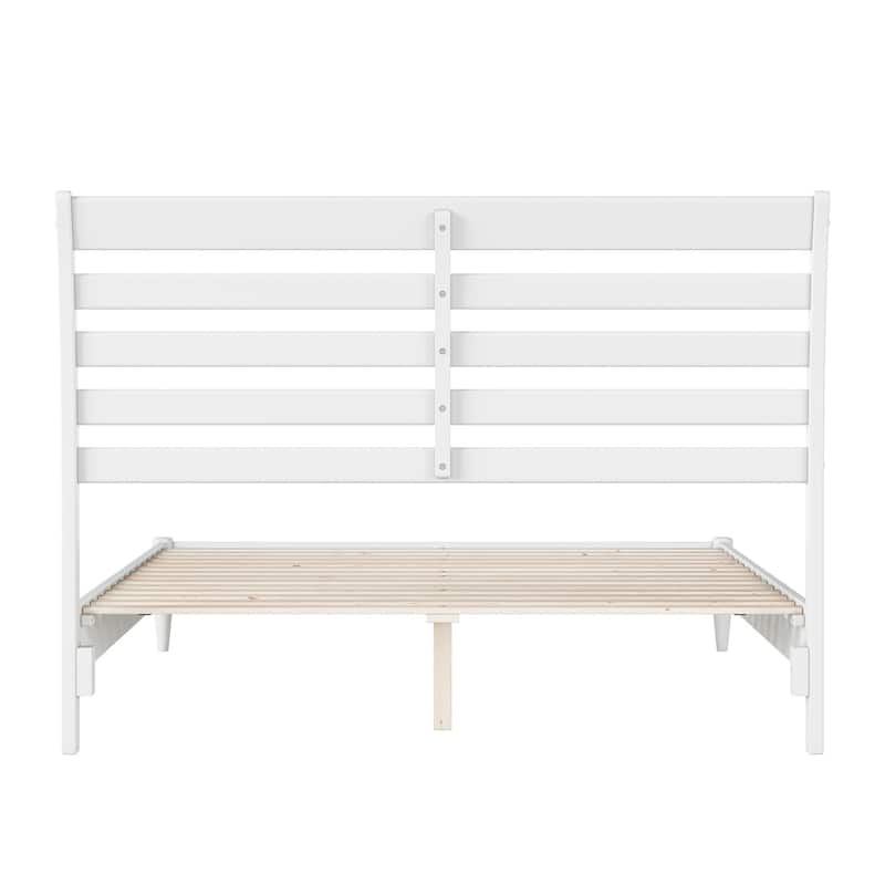 Solid Wood Low Profile Platform Bed - Modern Style Bed Frame, White Finish