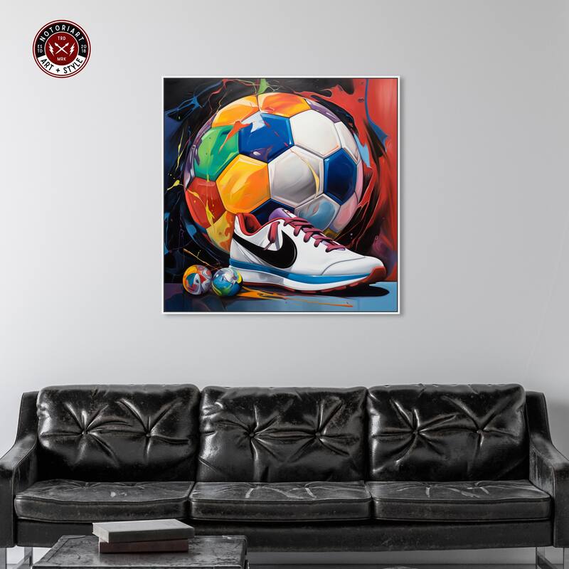 Notoriart Colorful Soccer Sneaker Splash Ii Framed Soccer 1 Piece Canvas Wall Art