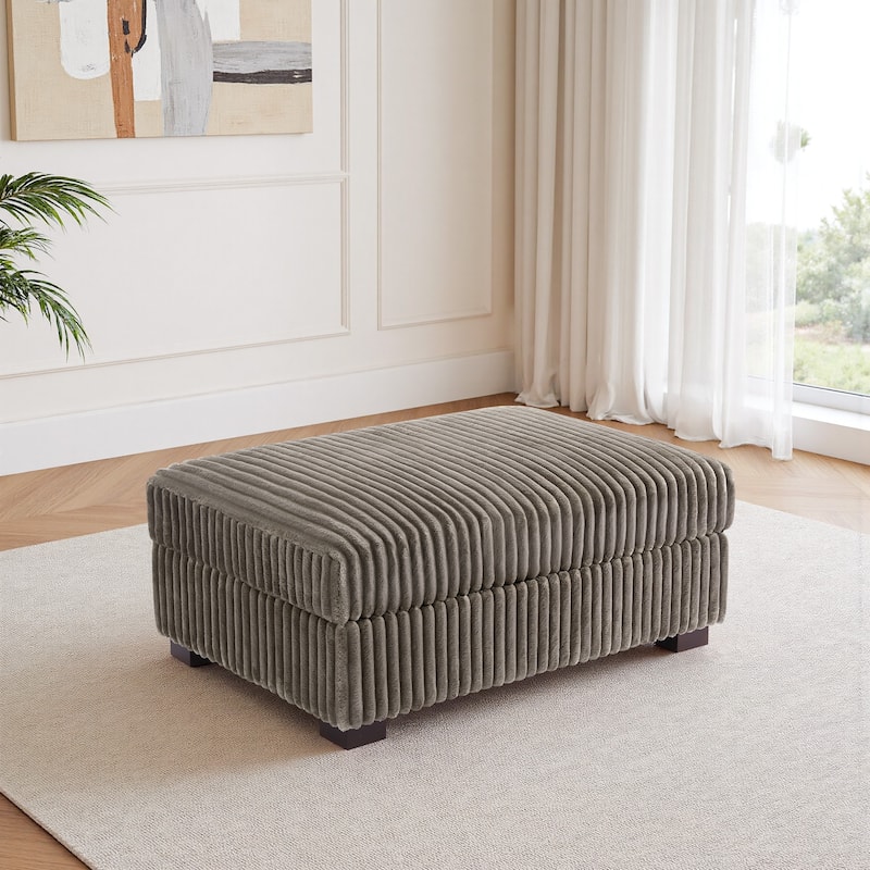 Modern Overise Plush Corduroy Ottoman With Wood Leg