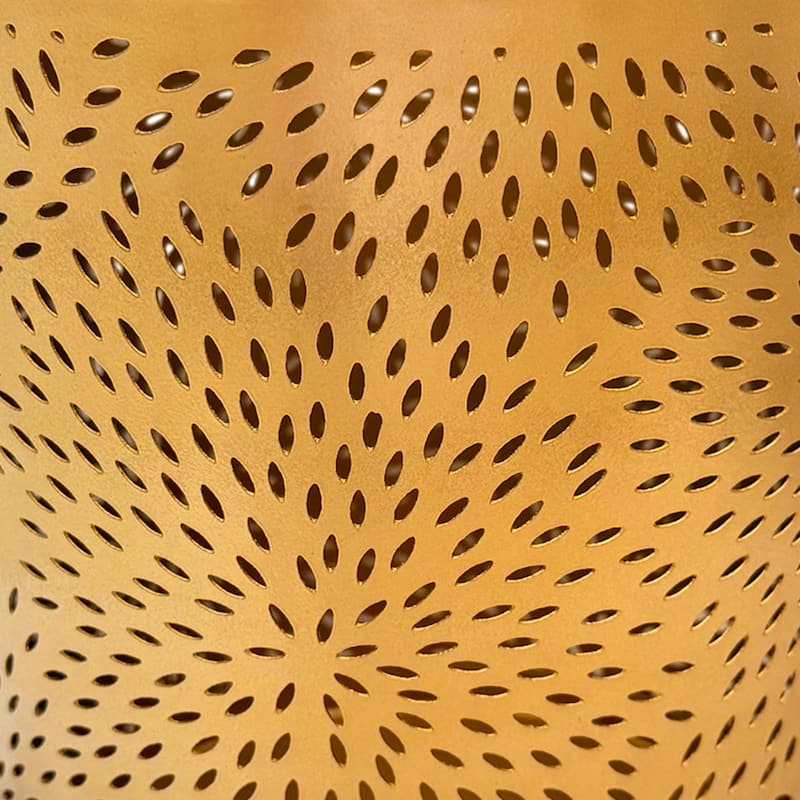 10" Decorative Iron Wastebasket Trash Can Matte Gold Leaf Etched Design