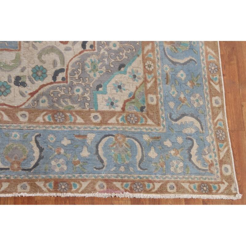 Over-Dyed Distressed Mashad Persian Vintage Wool Carpet - 9'8" x 12'7"