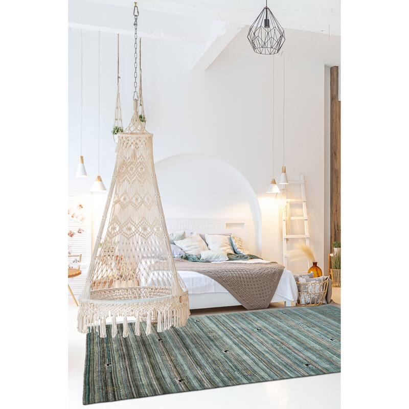 ECARPETGALLERY Hand Loomed Kashkuli Gabbeh Turquoise Wool Rug - 5'1 x 7'11