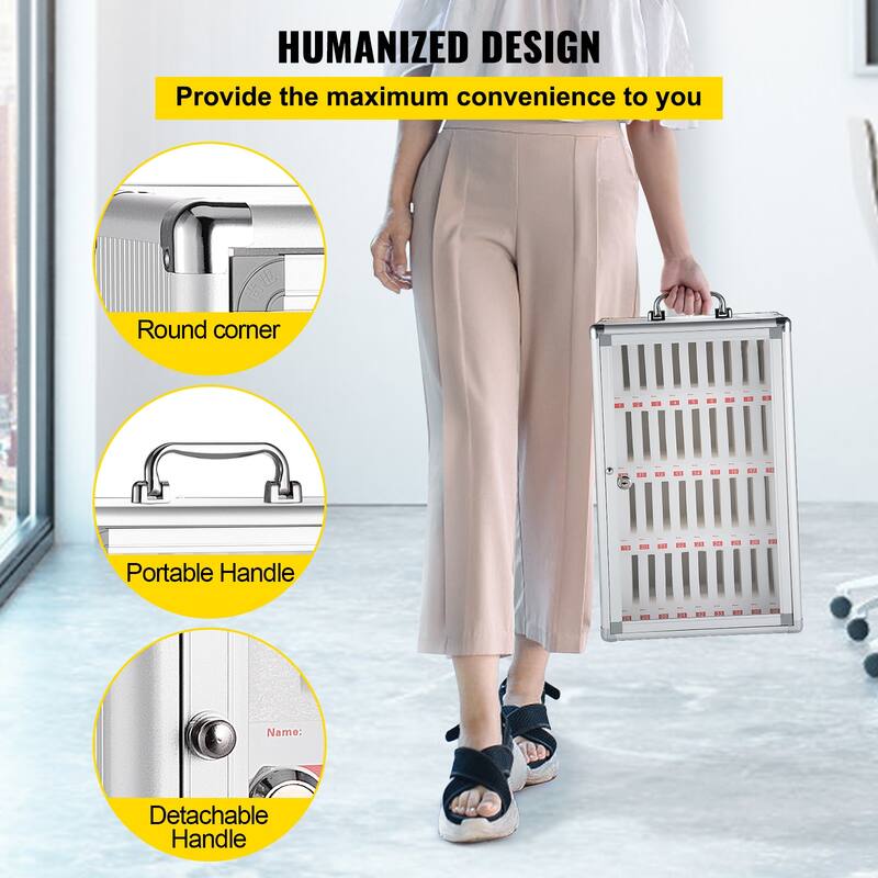 36 Slots Cell Phone Cabinet Silver Aluminum Alloy Pocket Chart Storage Locker Box with Portable Handle, Key Lock