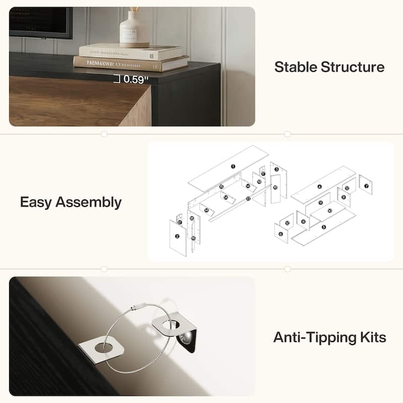 Rectangular Wood Entertainment Center fo TVs up to 75 Inches, Black and Brown TV Stands for Living Room