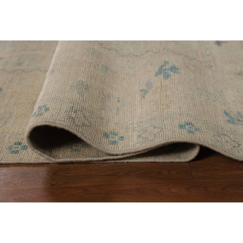 Hand Knotted Oriental 100% Wool Carpet Transitional All-Over Beige & Ivories Oushak Area Rug - 10' 6'' X 8' 2''