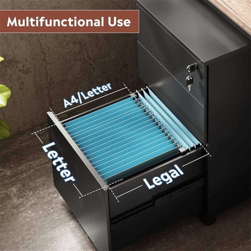 3 Drawer File Cabinet with Lock - 17.7"D x 15.5"W x 25.8"H