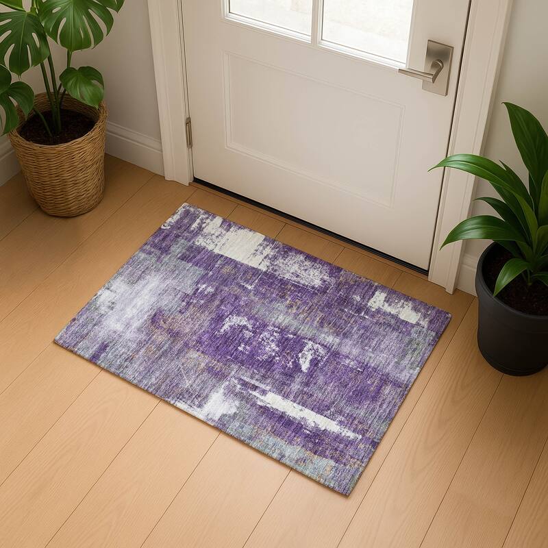 Premium Washable Super Soft Abstract Impressions Mayfield Rug - Purple - 1'8" x 2'6"
