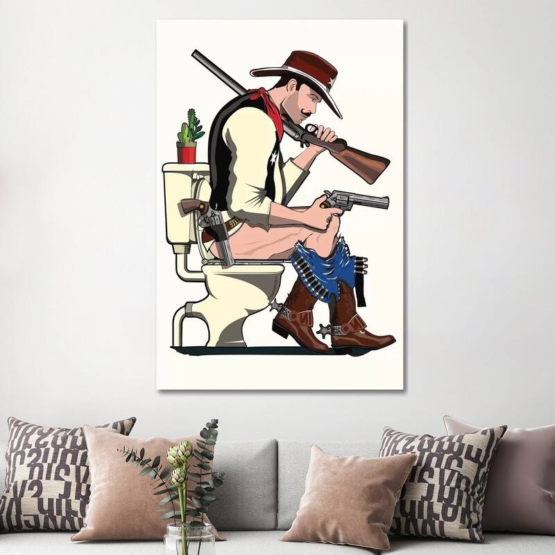 iCanvas "Cowboy On The Toilet" by WyattDesign Canvas Print