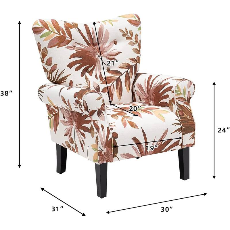 Erommy Wing back Arm Chair, Upholstered Fabric High Back Chair with Wood Legs