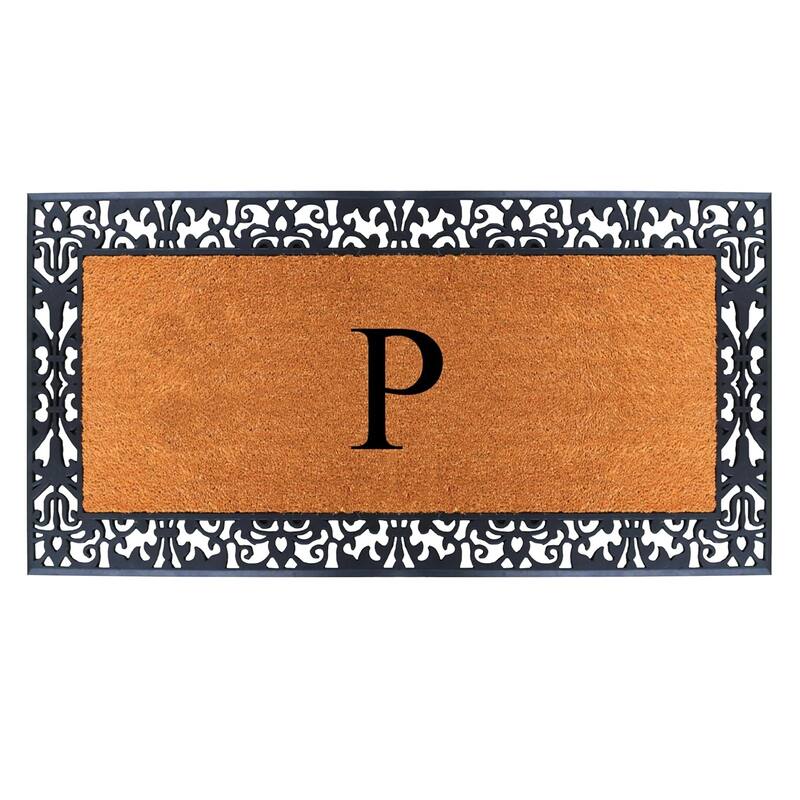 A1HC Rubber and Coir Paisley Border Heavy Duty Non-Slip Durable Double Door Monogrammed Doormat 30"X60", Black - P
