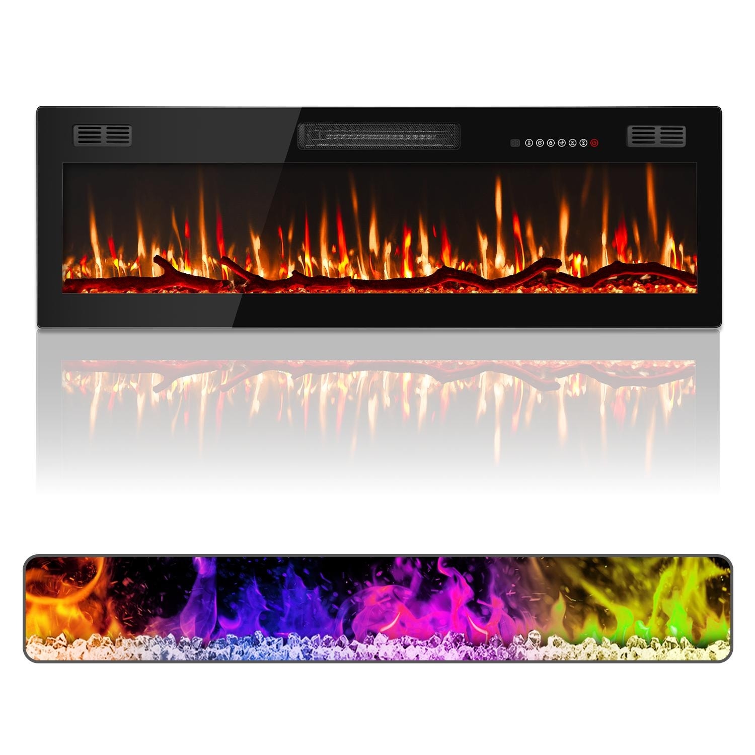 BOSSIN 50" Slim Linear Electric Fireplace with 8H Timer and Overheating Safe Design, 750w/1500w Electric Fireplaces Space Heater