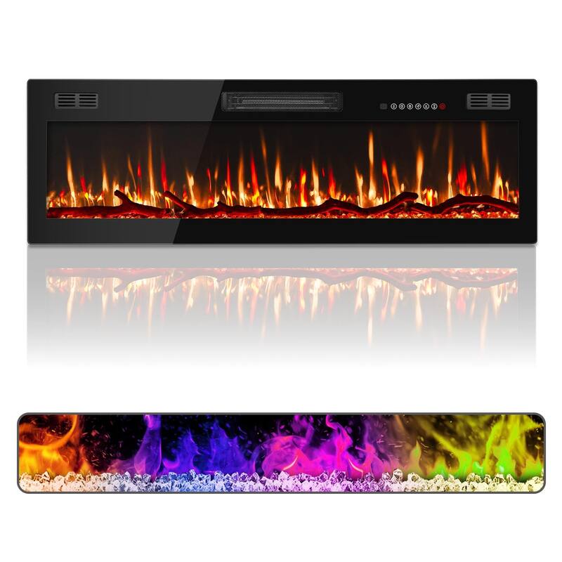 BOSSIN 50" Slim Linear Electric Fireplace with 8H Timer and Overheating Safe Design, 750w/1500w Electric Fireplaces Space Heater - 60inch