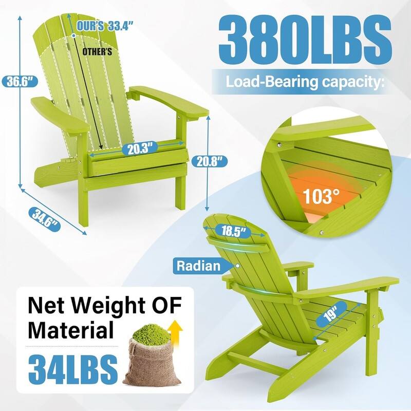 WINSOON All Weather HIPS Outdoor Plastic Adirondack Chairs Set of 4