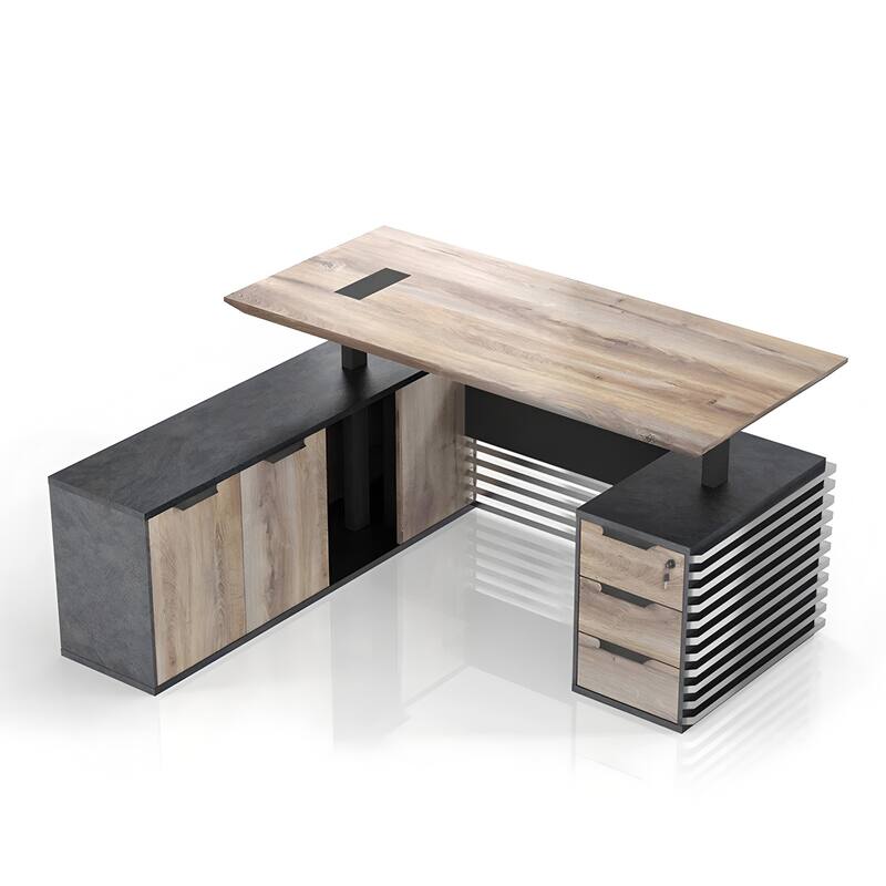 Adjustable Height Executive L Shaped Standing Desk w/ Cable Box Drawers Cabinets