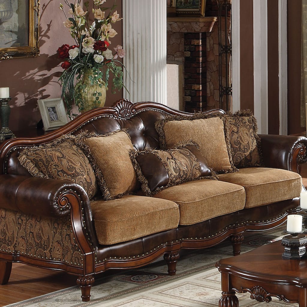 Destiny Two Tone Brown and Chenille Cherry Rolled Arm Sofa