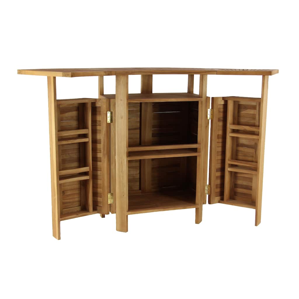 Teak Wood Indoor Outdoor Folding Bar with Expandable Sides - Brown - Roche River Decor - 24"W x 70"L x 41"H