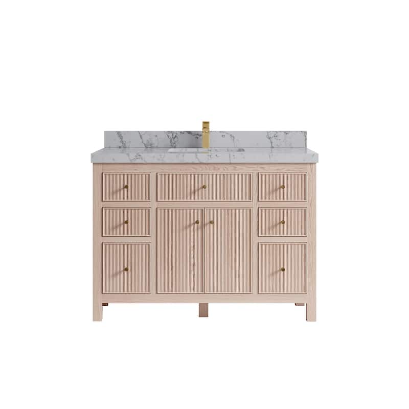 Willow Collections 48 x 22 Sonoma White Oak Wood Single Sink Bathroom Vanity with Quartz or Marble Countertop - 2"Venatino Quartz - White Oak