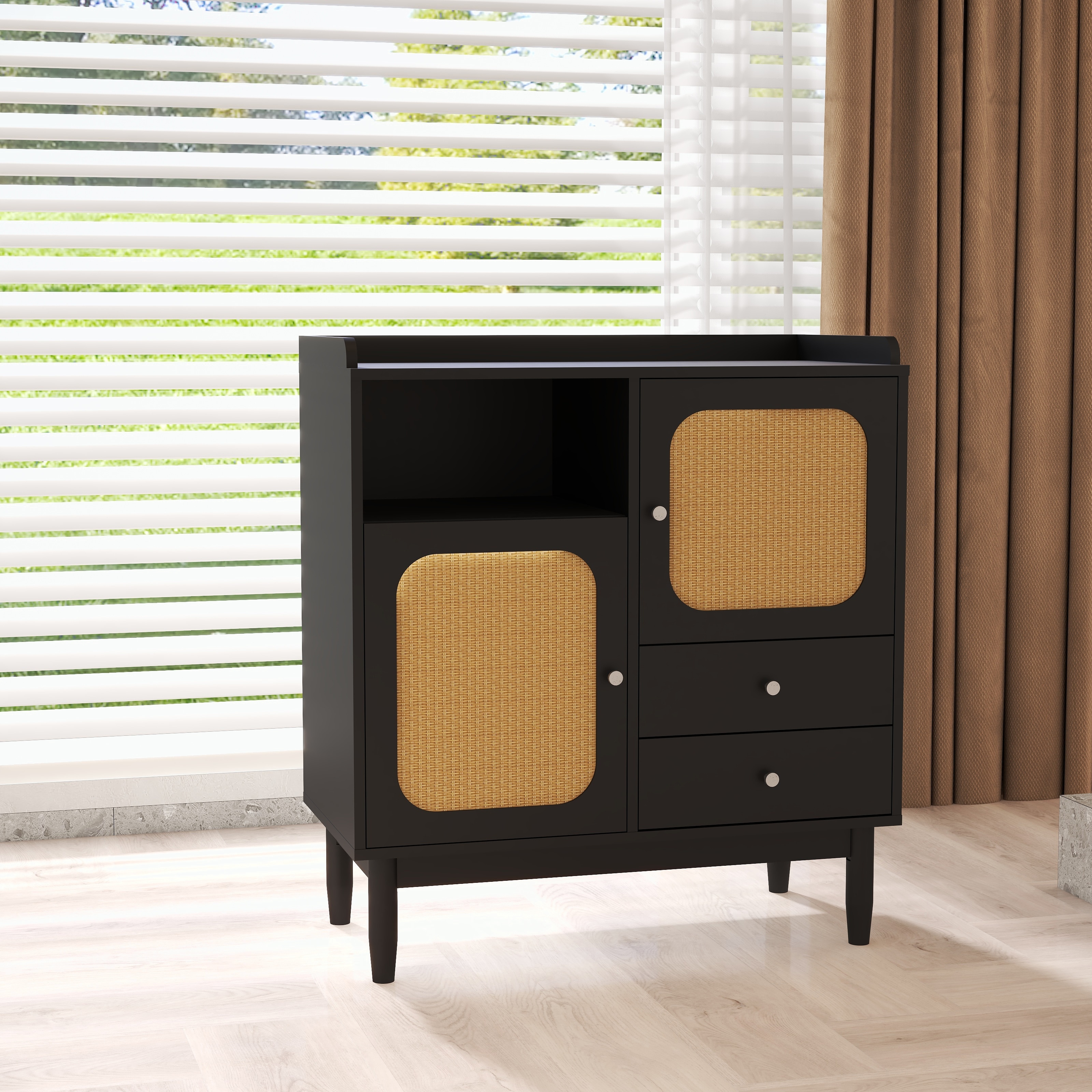 Sideboard with 2 Woven Cane Doors,2 Drawers and 1 Storage Shelf