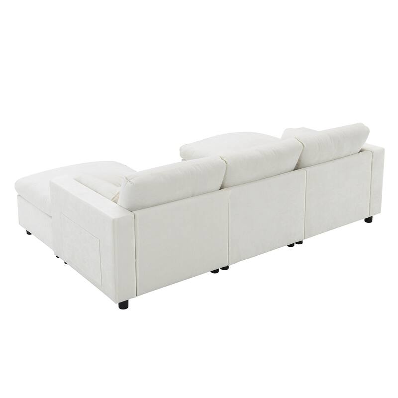 86.5" Chenille Modular Sectional Sofa with Storage Pockets, 5-Seater U-Shaped Couch Set amd 2 Movable Ottomans