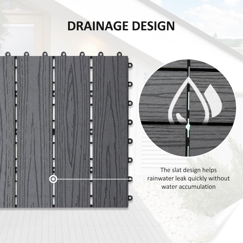 Interlocking Deck Tiles, Pack of 11 Outdoor Flooring Patio Tiles, 12" x 12"