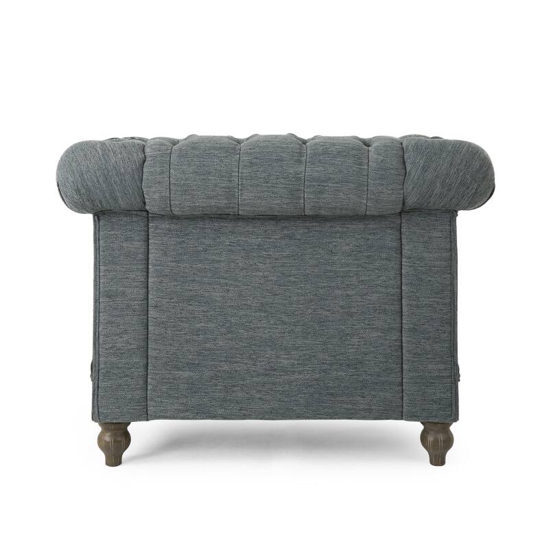 Fabric Chesterfield Club Chair, Tufted Rolled Arm Single Sofa, Mid-Century Modern Upholstered Accent Chair with Wood Frame