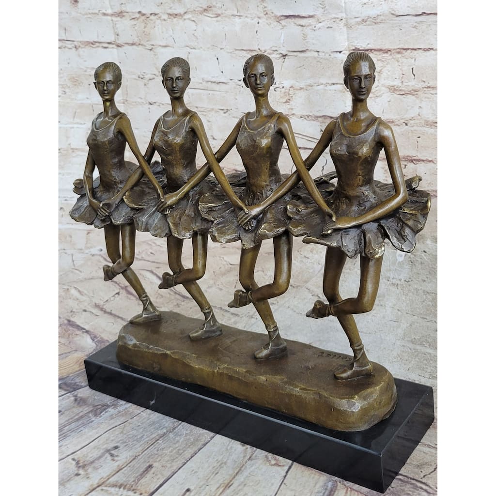 Four Ballerina Ballet Dancers Line Dancing Bronze Sculpture Statue Original Art