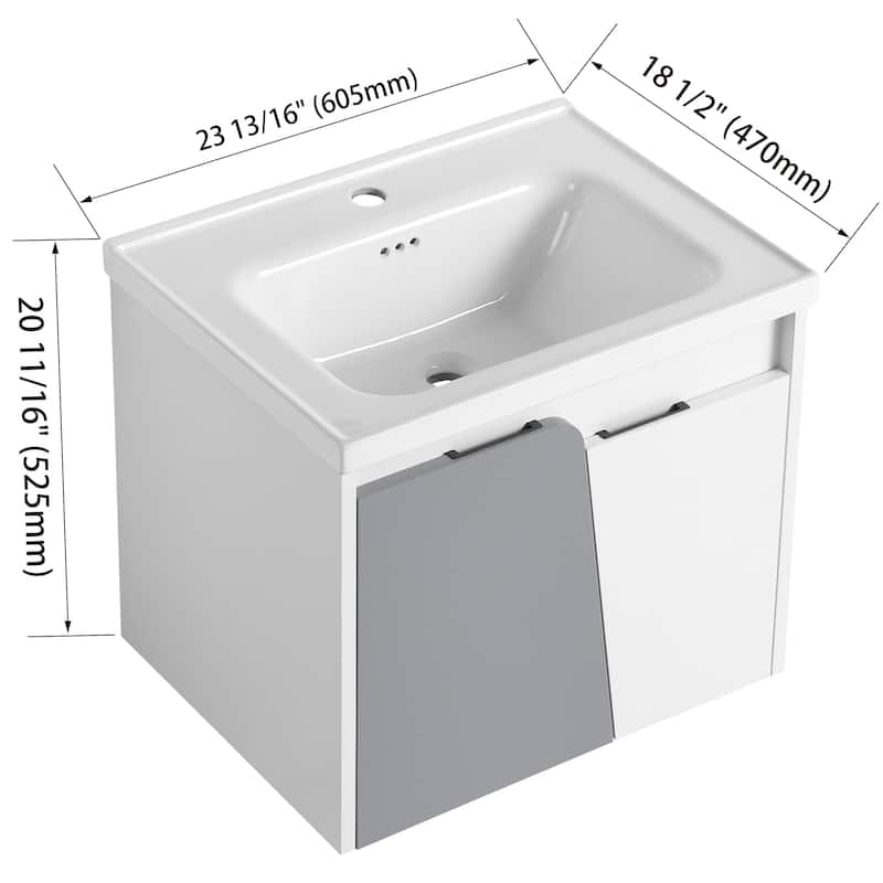 Bathroom Vanity With Sink In 24/28 Inch, Floating Bathroom Vanity With Soft Close Door