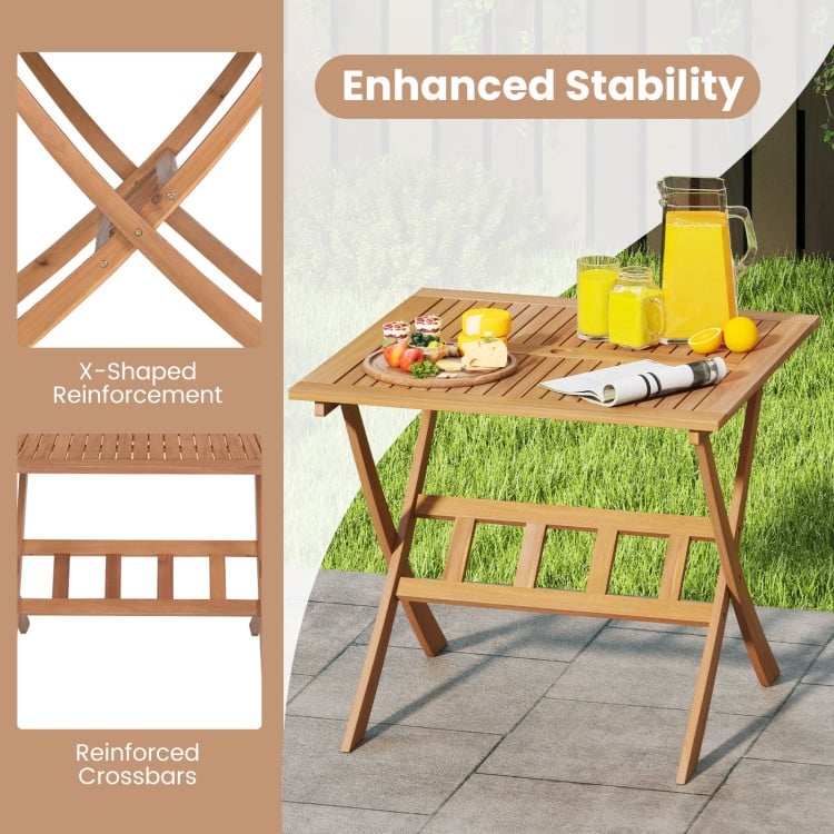 Natural Acacia Wood Square Folding Patio Table with Umbrella Hole - 36" x 36" x 29.5"