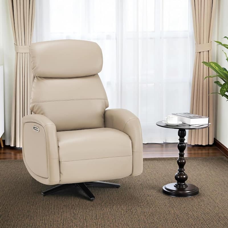 MCombo Dual Motor Power Recliner Chair for Adults, Modern Faux Leather Electric Swivel Recliner with USB Charging