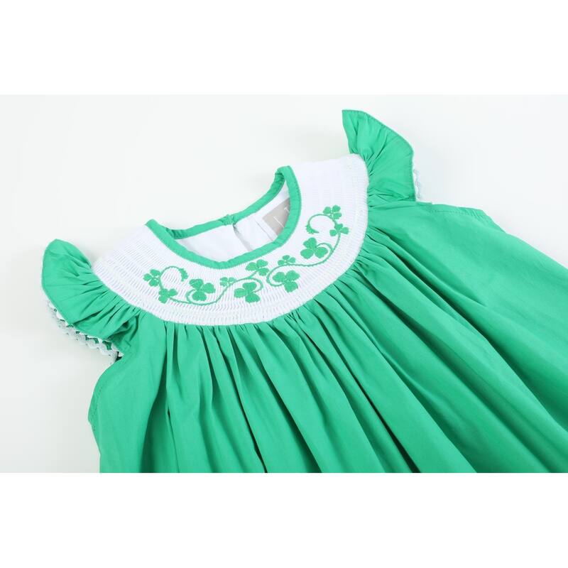 Lil Cactus Green St. Patrick's Day Shamrock Smocked Bishop Dress
