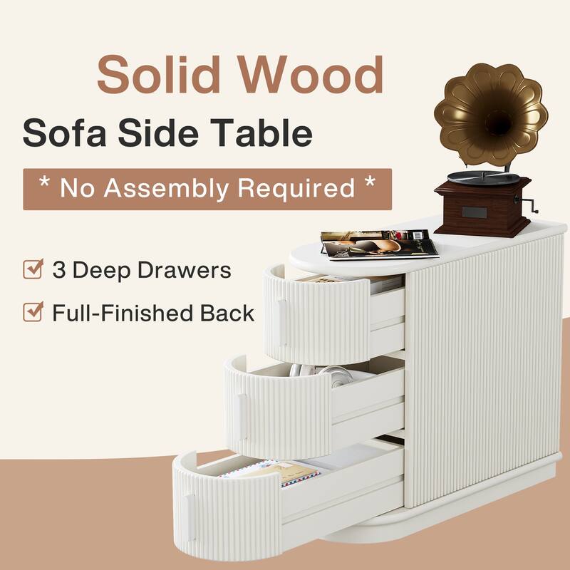 Solid Wood Side End Table with Drawers for Living Room