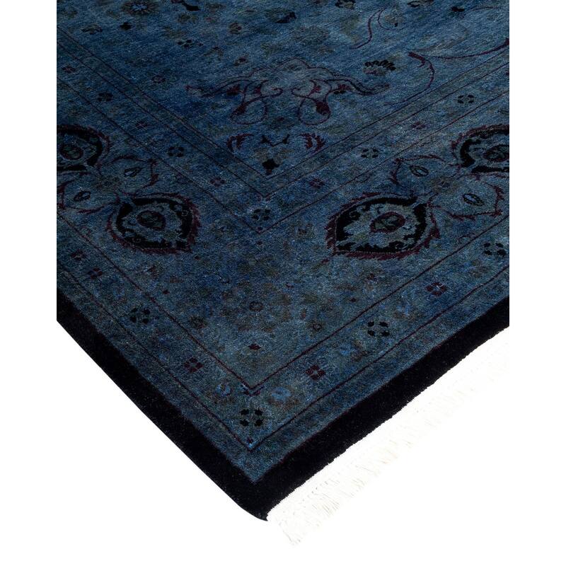 Overton Hand Knotted Wool Vintage Inspired Modern Contemporary Overdyed Blue Area Rug - 6' 1" x 9' 3"
