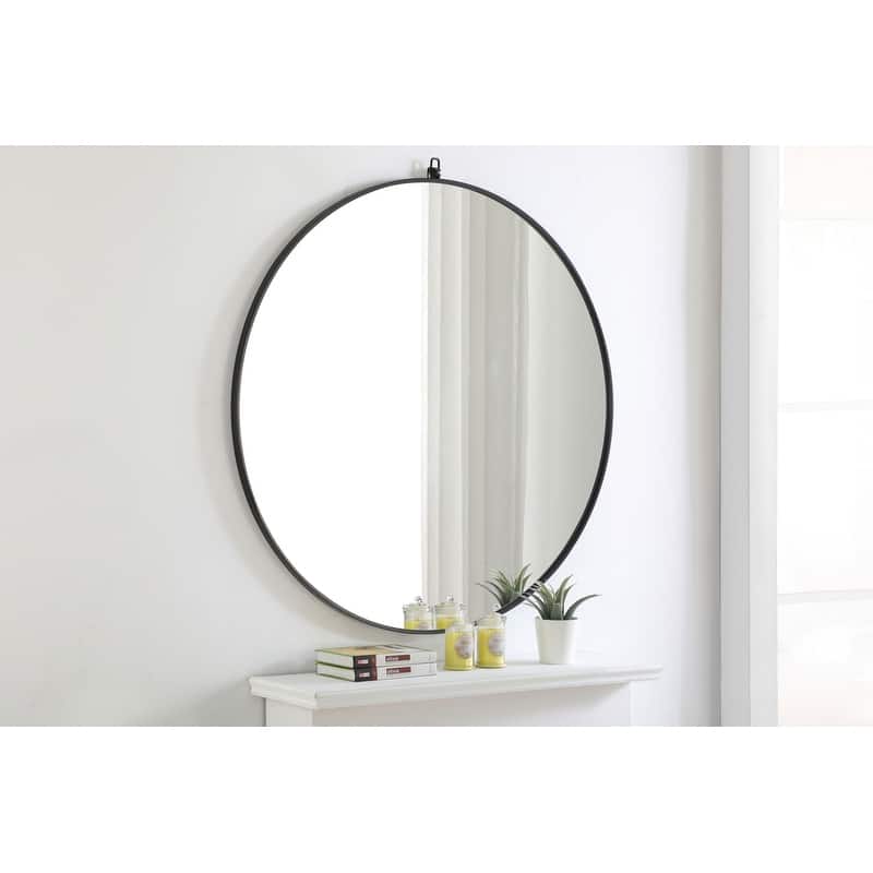Strick & Bolton Patti Metal 48-inch Round Mirror with Decorative Hook