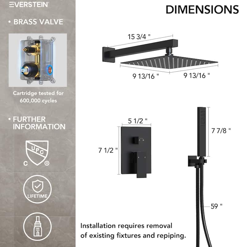 10" Rain Shower Head High Pressure Wall Mount Shower System, Bathroom Shower Faucet Set with Handheld Spray
