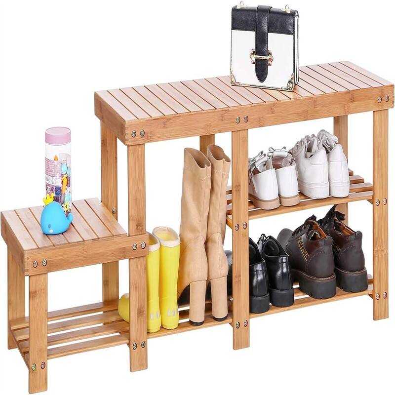 2-Tier Shoe Bench Boot Organizing Rack Entryway Storage Shelf - 11.1"D x 44.1"W x 17.7"H