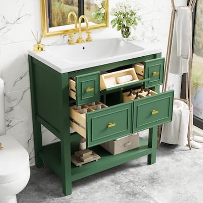 Free Standing 30" Bathroom Vanity with Single Resin Sink, 5 Drawers