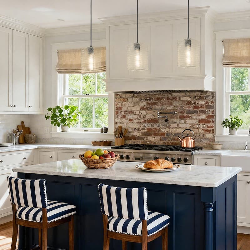 Modern Elegant 1-light Textured Glass Pendant Rectangular Shade Kitchen Island Light for Dining Room - 5.4"W × 9.6"H