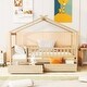preview thumbnail 39 of 47, Wooden Twin Size House Bed with Roof, Guardrail and Drawers
