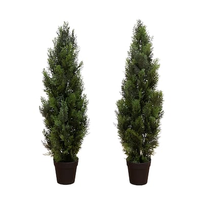 3ft. Artificial Cedar Pine Tree UV Resistant (Indoor/Outdoor) - Set of 2 Petite Holiday X-Mas Accents