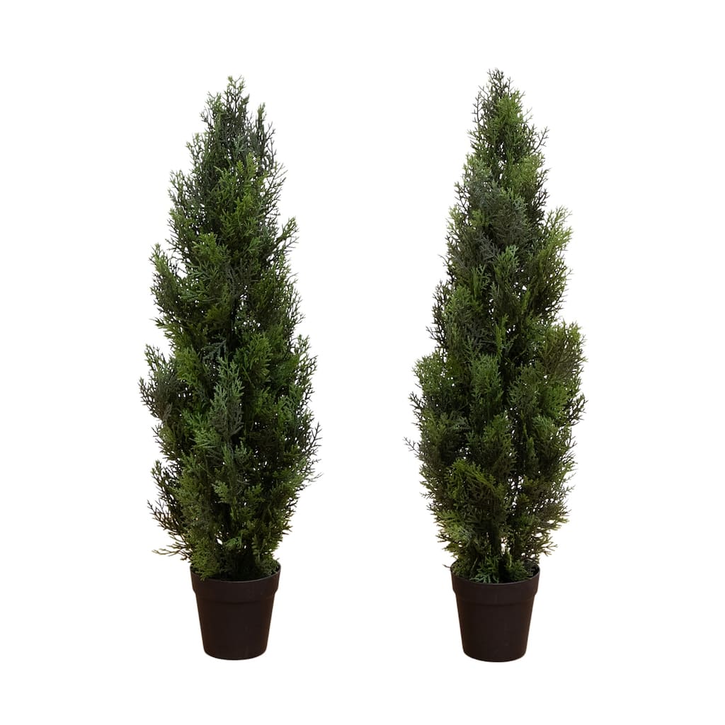 3ft. Artificial Cedar Pine Tree UV Resistant (Indoor/Outdoor) - Set of 2 Petite Holiday X-Mas Accents