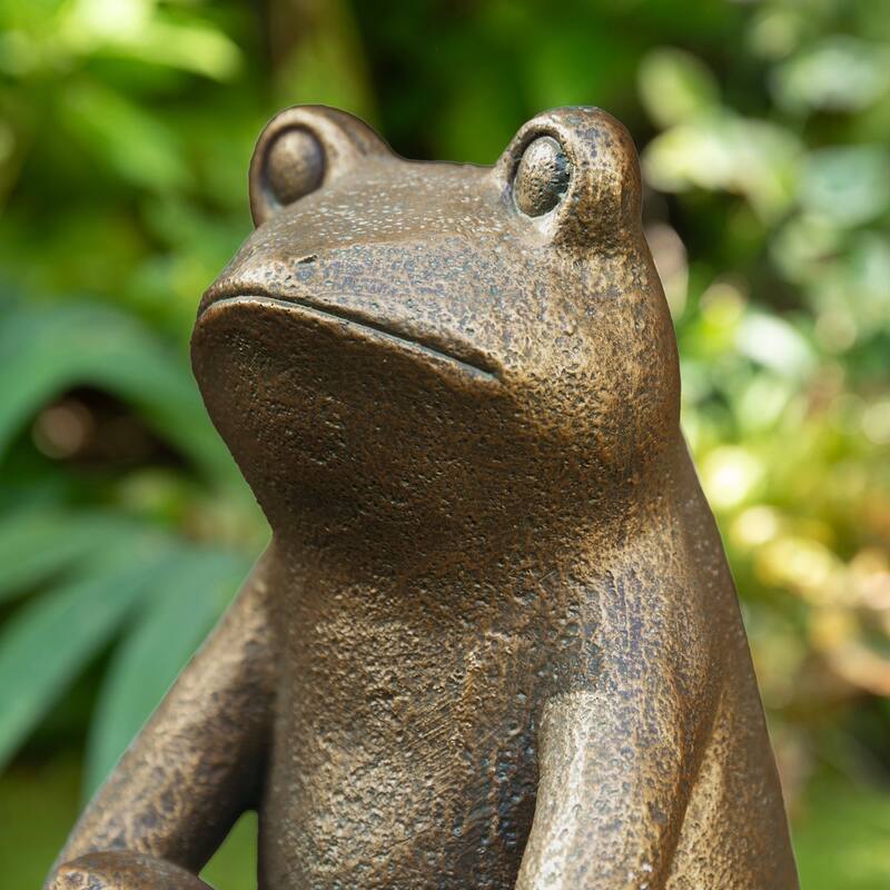 Glitzhome 12''H Resin Bronze Squatting Sitting Frog Statue
