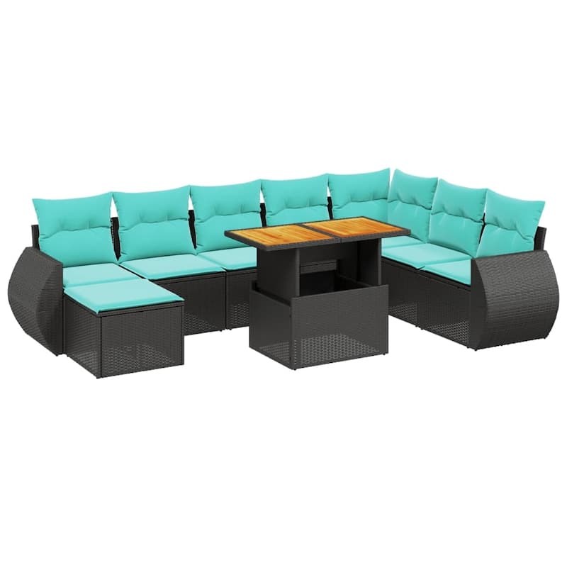 vidaXL Patio Sofa Set with Cushions Outdoor Furniture 9 Piece Poly Rattan