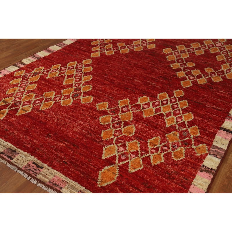 Red Tribal Geometric Moroccan Oriental Area Rug Handmade Wool Carpet - 6'7" x 9'8"