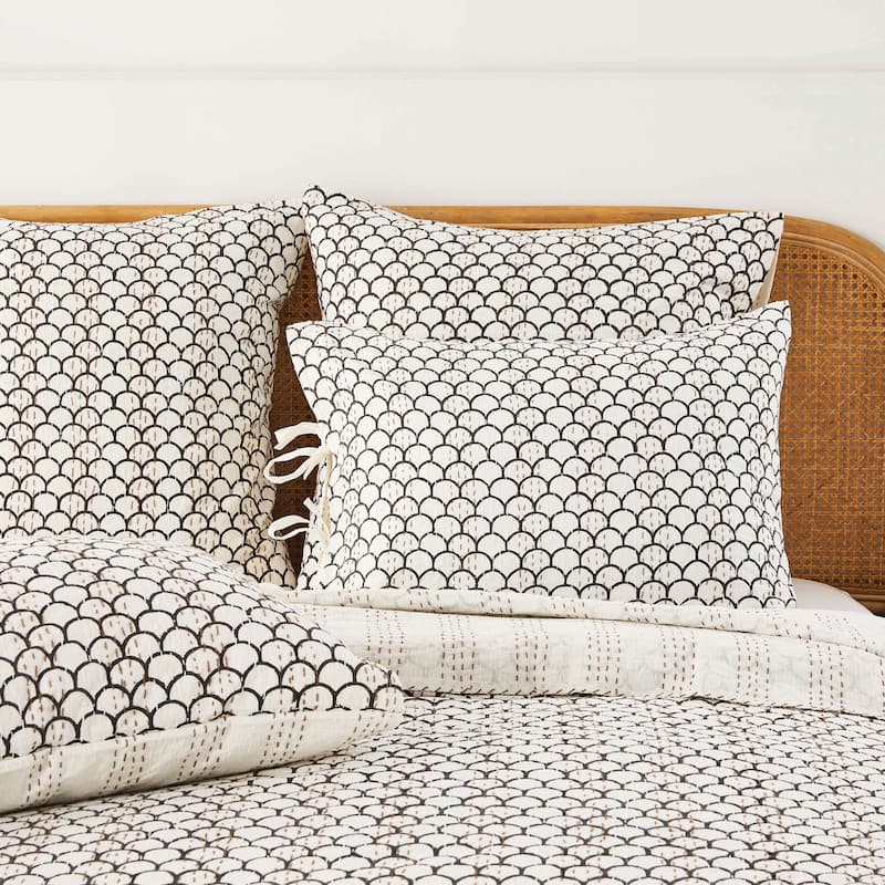 Melange Hand Stitched Kantha Block Print Pillow Sham Pair