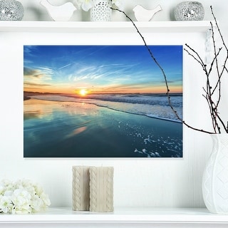 Blue Seashore Distant Sunset Canvas Wall Art