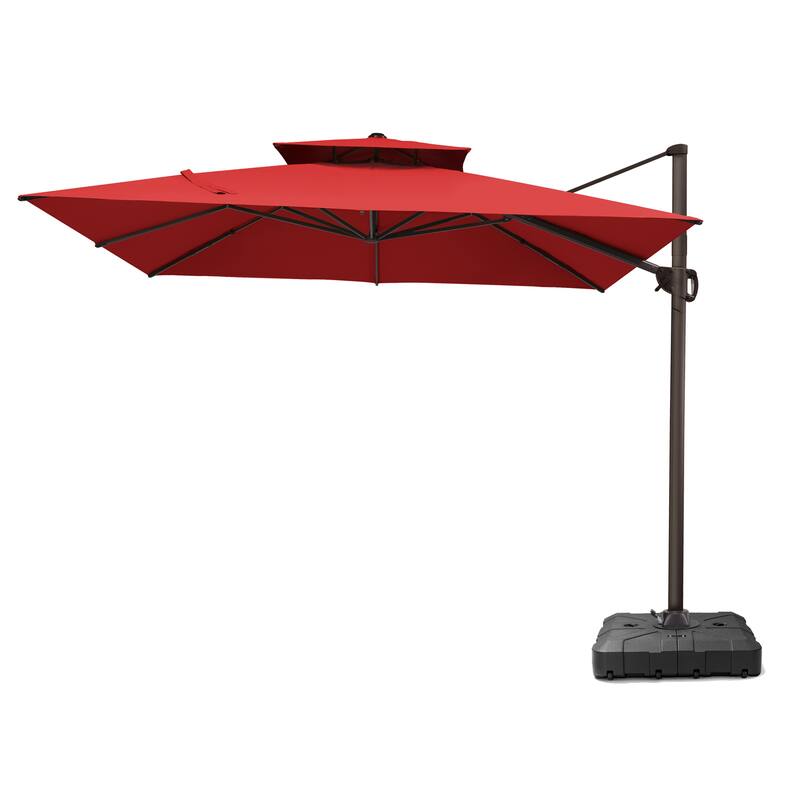 Pellebant 11X11FT Outdoor Patio Cantilever Offset 360 Degree Rotation Umbrella with HDPE Base
