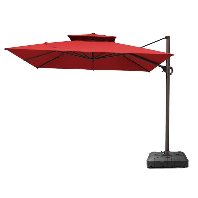 Pellebant Outdoor Patio Cantilever Offset Umbrella 11 ft Double Top - Red-WithBase
