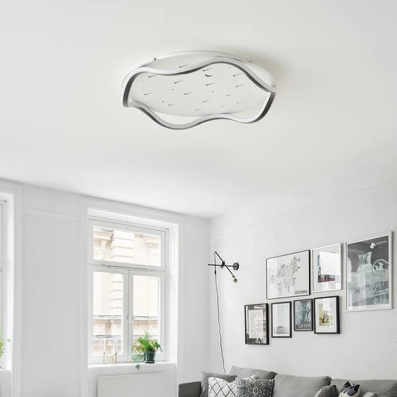 Modern Wavy line LED Ceiling Light with Moons and Stars Hollow-Carved Design