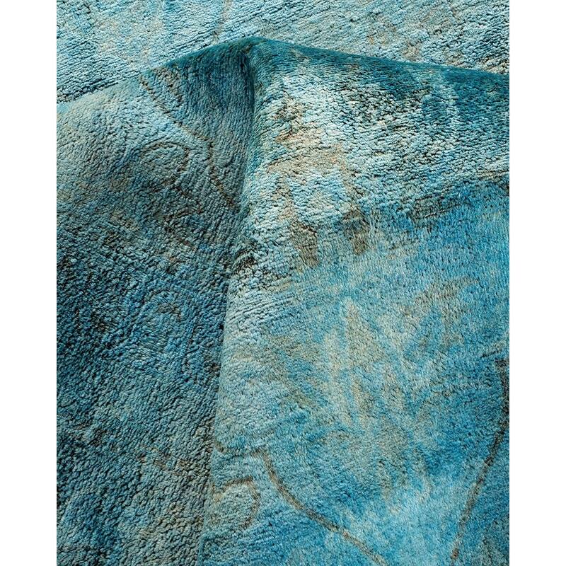 Overton Hand Knotted Wool Vintage Inspired Modern Contemporary Overdyed Blue Area Rug - 8' 2" x 9' 10"