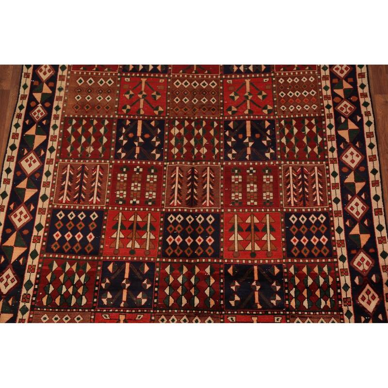 Red Geometric Bakhtiari Persian Vintage Rug Handmade Wool Carpet - 6'9" x 9'4"